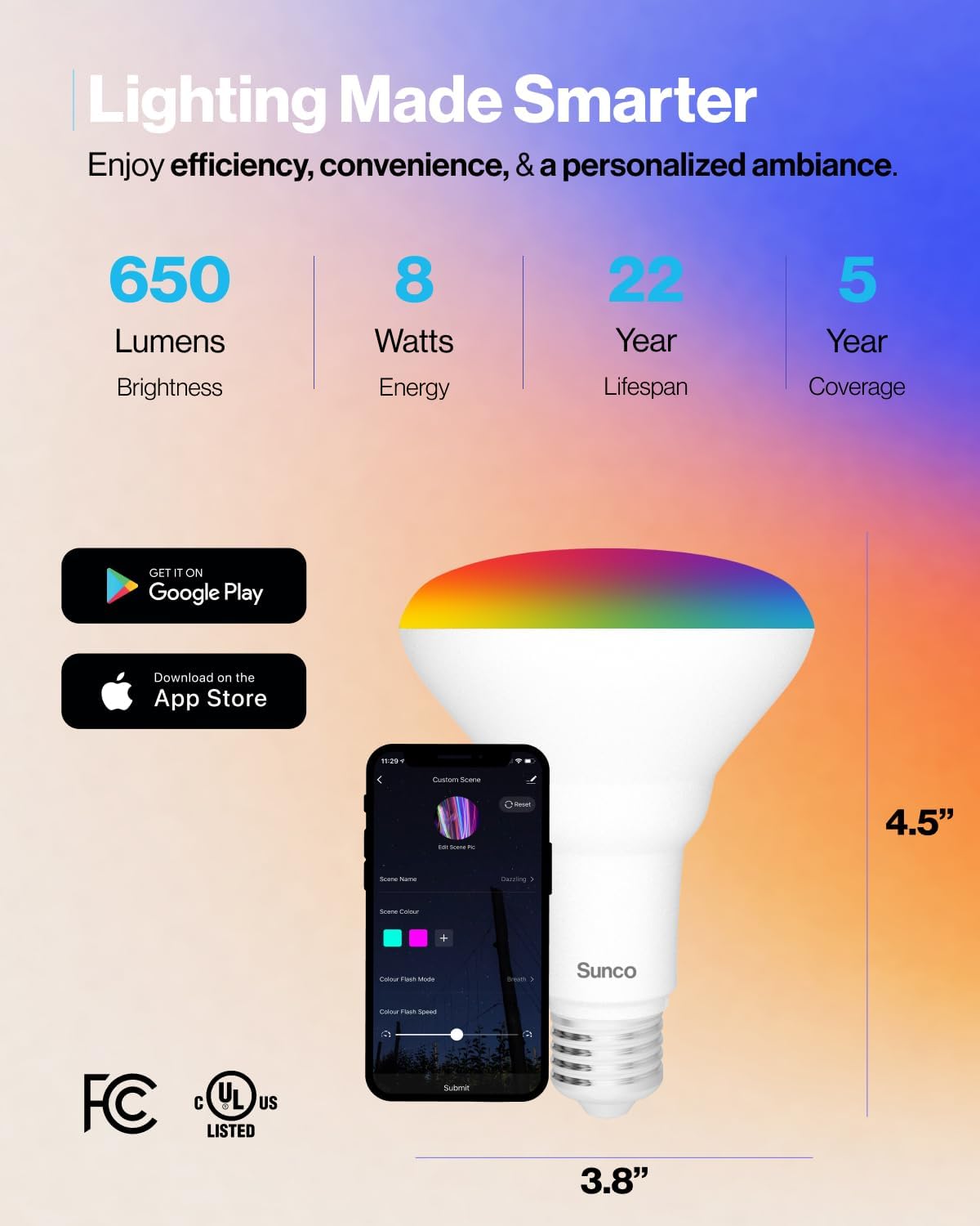 Sunco Lighting BR30 Alexa Smart Flood Light Bulb, Color Changing LED Recessed WiFi Bulb 8W, RGB CW, Dimmable, 650 LM, Compatible with Alexa & Google Assistant, E26 Base, No Hub Required, 10 Pack