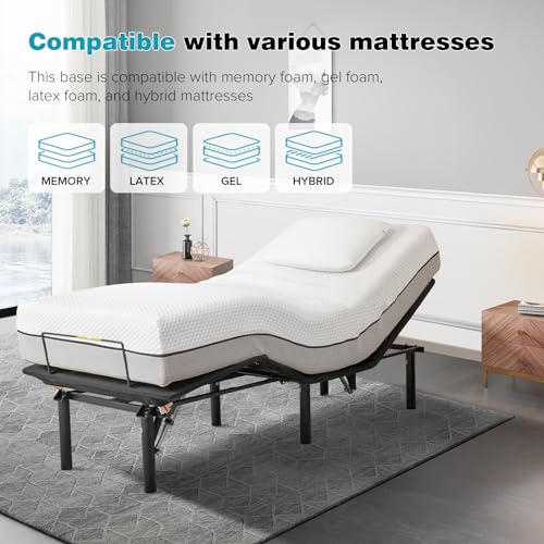 Twin Adjustable Bed Frame, Wireless Remote Control, Whisper Quiet Durable Motor, Independent Head and Foot Incline, Fabric Covered, Zero Gravity,adjustable bed frame twin XL Size