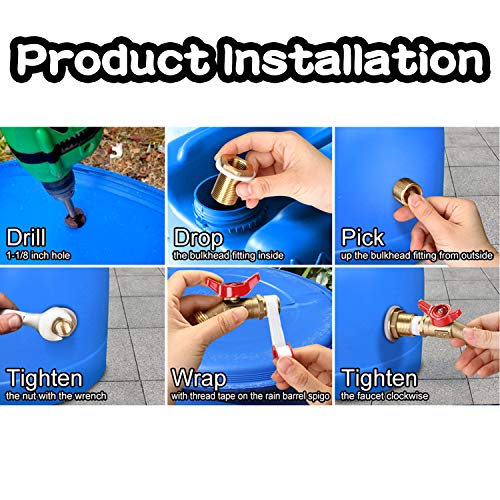 WADEO Brass Rain Barrel Spigot, Rain Barrel Quarter Turn Ball Valve Spigot with Bulkhead Fitting