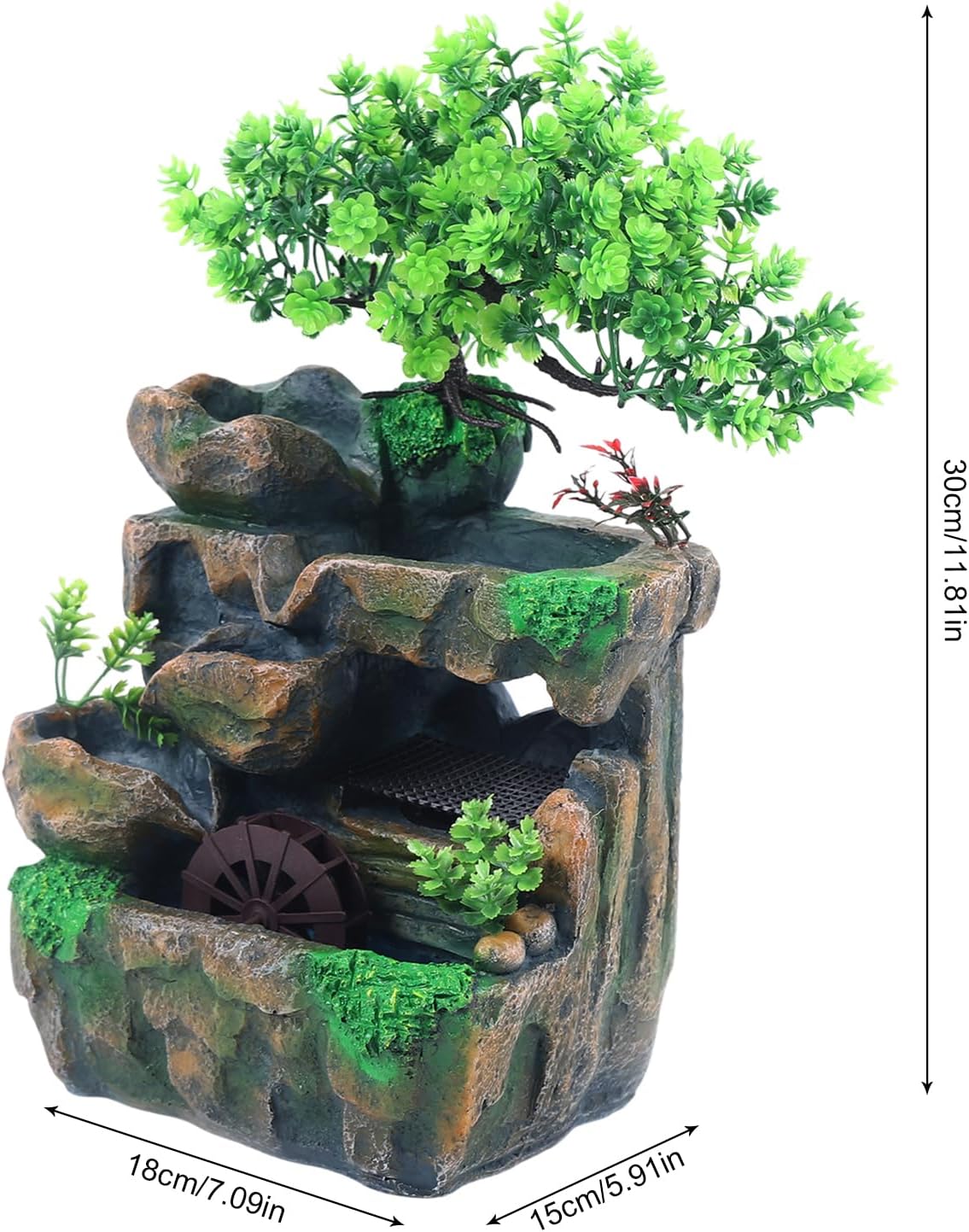 Water Fountain Rockery Ornaments with Waterfall & LED Colorful Lights Mini Desktop Waterfall Small Rockery for Office, Home, Bedroom Desk Decoration