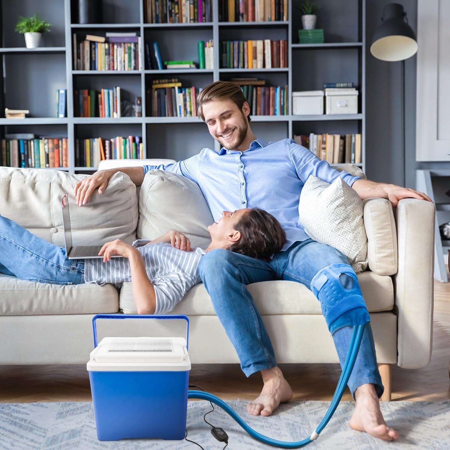 Cold Ice Machine Therapy System with Digital Timer, Knee/Joint Pad, Cooling Reservoir and Quiet Bump, for Post-Surgery and Post-Trauma Pain Relief