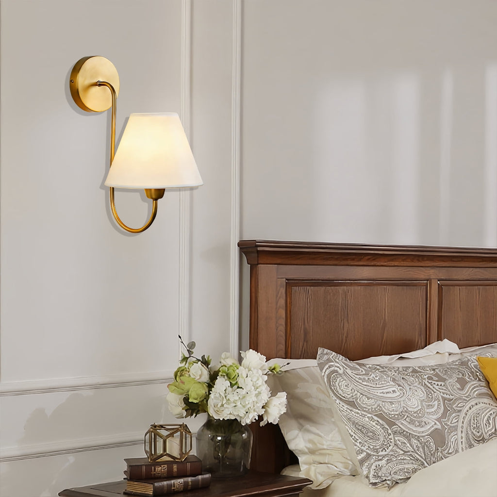 Gleaming Elegance Wall Sconce with Antique Brass&White Linen Shade,Indoor Sconce for Living&Bedroom