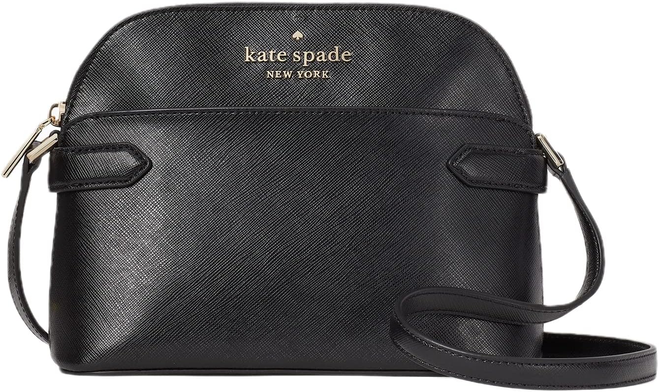 Kate Spade Staci Dome Saffiano Leather Crossbody Bag Purse Handbag (Black)
