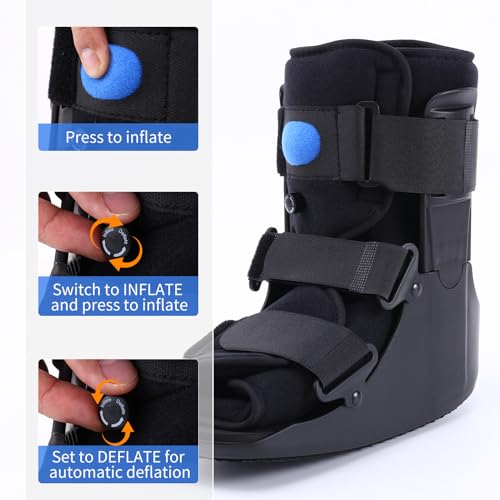 Inflatable Walking Boot, Air Cam Walker Fracture Boot Orthopaedic boot for Sprained Ankle, Short Air Walker Brace for Broken Foot Achilles Tendon Injury Black (Medium)