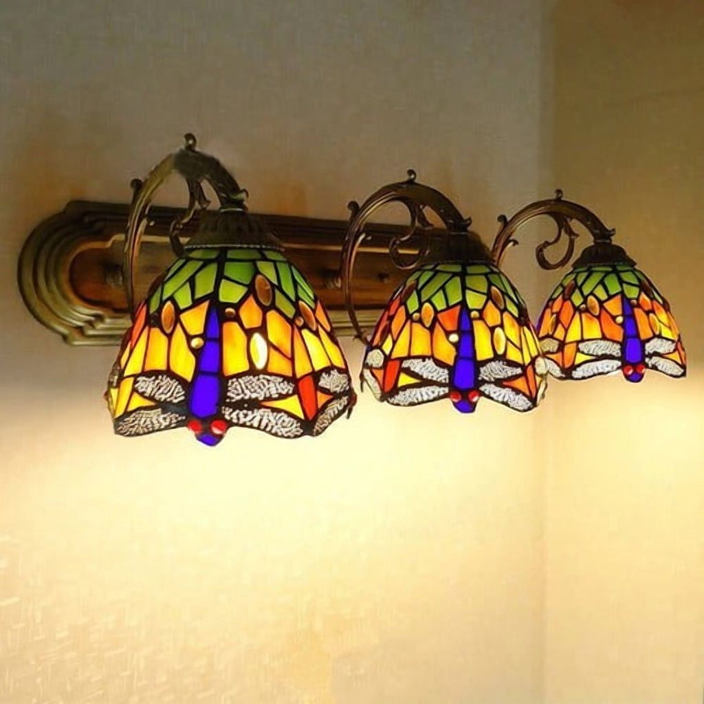 Wall Sconce Lamp Tiffany Vanity Light Fixtures Stained Glass Lampshade 3-Light 110-240V 60W 60*12cm for Kitchens, Hallways, Cafes