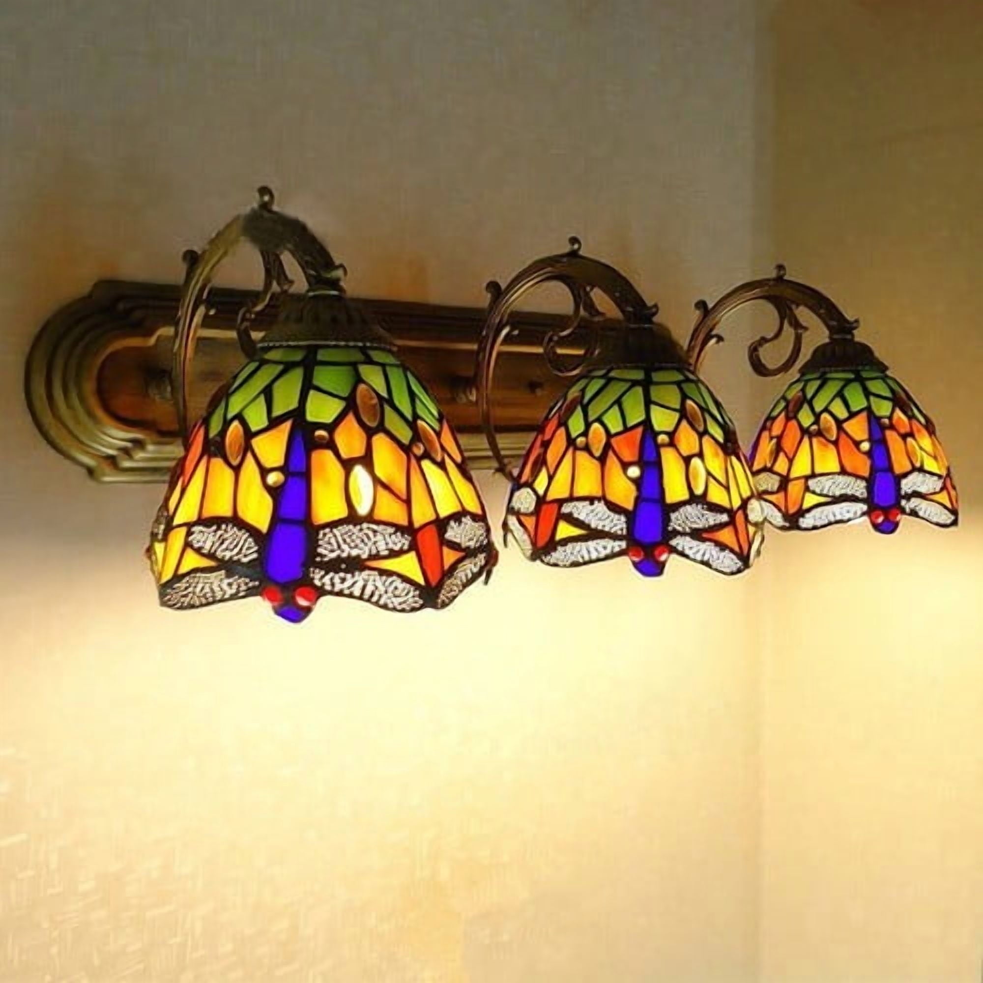 Wall Sconce Lamp Tiffany Vanity Light Fixtures Stained Glass Lampshade 3-Light 110-240V 60W 60*12cm for Kitchens, Hallways, Cafes