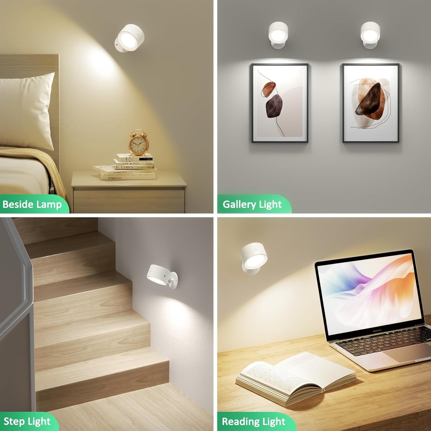 LED Wall Mounted Lights 2 Pcs with Remote, Wall Sconces Lamp 3000mAh Rechargeable Battery Operated, 3 Color Temperatures & Dimmable Magnetic 360° Rotation Cordless Light for Bedroom Bedside