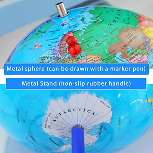 13" World Globe with Stand, 720° Swivels in All Directions, Stainless Steel Stand, Geographic/Decorative Desktop Decoration World Globe Map with Clear Text for Home, School, Office,Blue