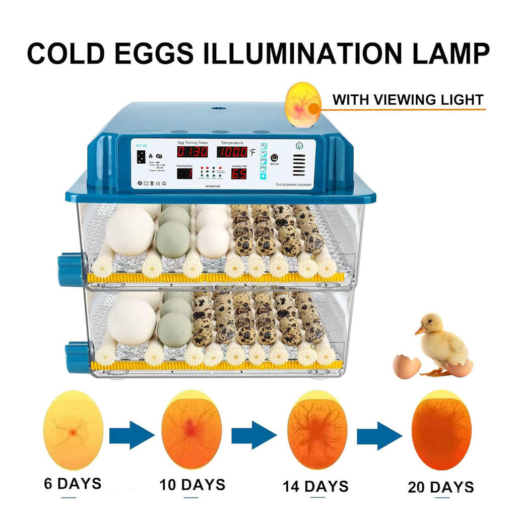 120 Egg Incubators for Hatching Eggs Automatic Temperature Control Chicken Quail Eggs Incubator Humidity Monitoring for Farm Egg Incubation
