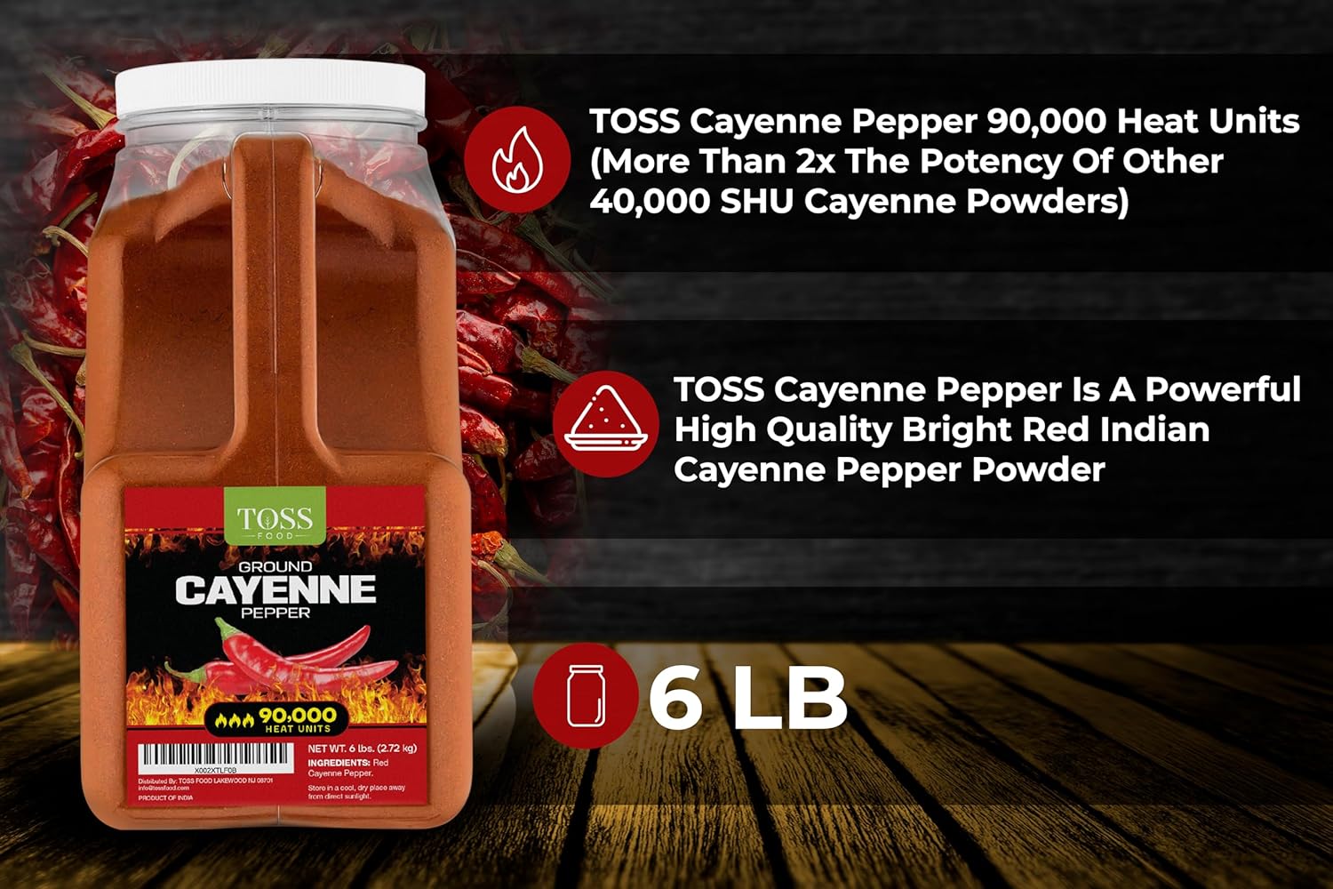 Extreme Hot Cayenne Pepper Powder Bulk 90,000 Heat Units 6 LB, Ground Cayenne Powder Hot Pepper Powder - Red Pepper Powder Spice for Home and Commercial Cooking