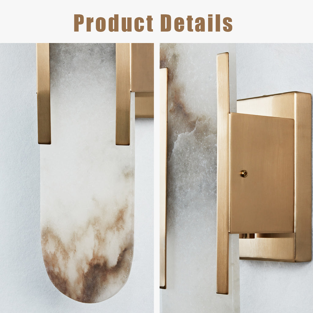 Sturdy Elongated Alabaster Shade Brass Sconce, Organic Texture Wall Light, Elegant Design Wall Lamp beside Mirror, for Hallway, Entryway, Bedroom, Living Room