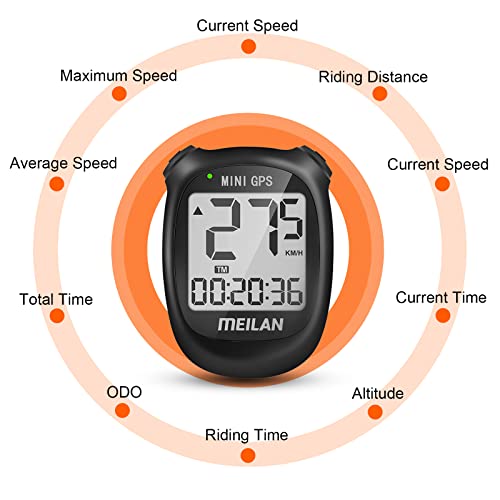 MEILAN M3 Mini GPS Bike Computer, Wireless Cycling Computer Bike Odometer Bicycle Speedometer and Odometer Waterproof Bicycle Computer with LCD Backlight & Multi-Functions for Road Bike MTB