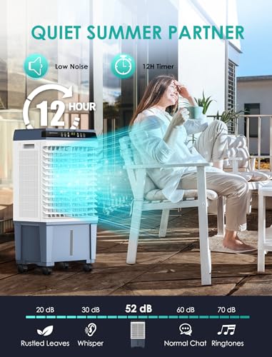 Air Choice Swamp Cooler, 1800 CFM Evaporative Air Cooler with 5.3 Gal Water Tank, 110° Swing, 3 Speeds, 4 Ice Box, Remote, 12H Timer, Portable Air Cooling Fan for Outdoor & Indoor, White & Dark Gray