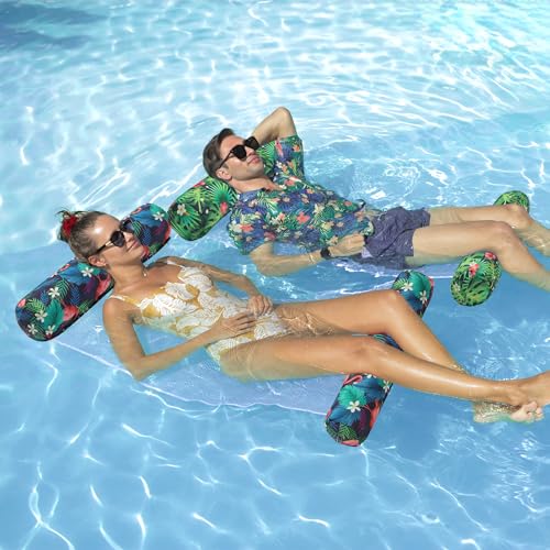 FindUWill Fabric Pool Floats Hammock, XL, 2 Pack Inflatable Water Floaties 4-in-1 (Saddle, Lounge Chair, Drifter), Lake, Beach, Pool Accessories for Adults