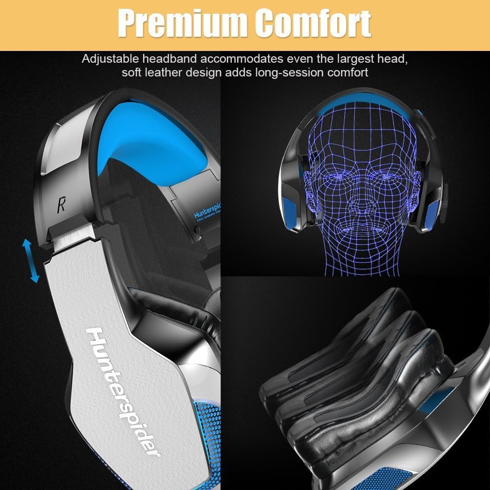 BENGOO V-4 Gaming Headset for Xbox One, PS4, PC, Controller, Noise Cancelling Over Ear Headphones with Mic, LED Light Bass Surround Soft Memory Earmuffs for Mac Nintendo Switch Games