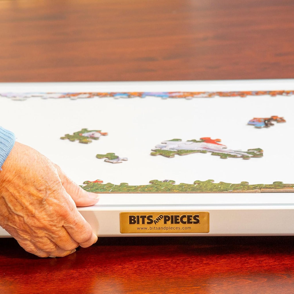 Bits and Pieces - 1500 Piece Puzzle Board with Drawers - Jumbo Pro Plateau - Lightweight Tabletop Deluxe Jigsaw Puzzle Organizer and Puzzle Storage System