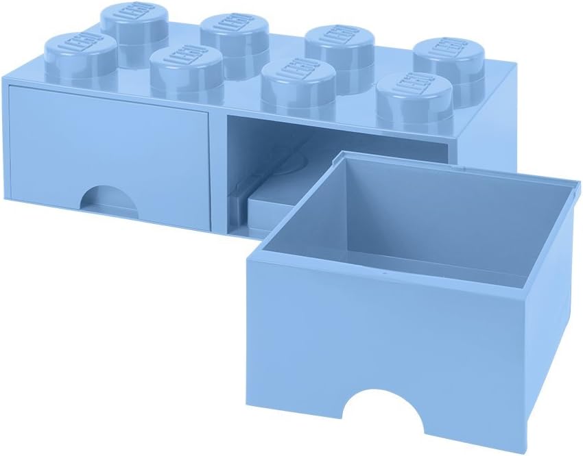 LEGO Brick Drawer, 8 Knobs, 2 Drawers, Stackable Storage Box, Light Royal Blue
