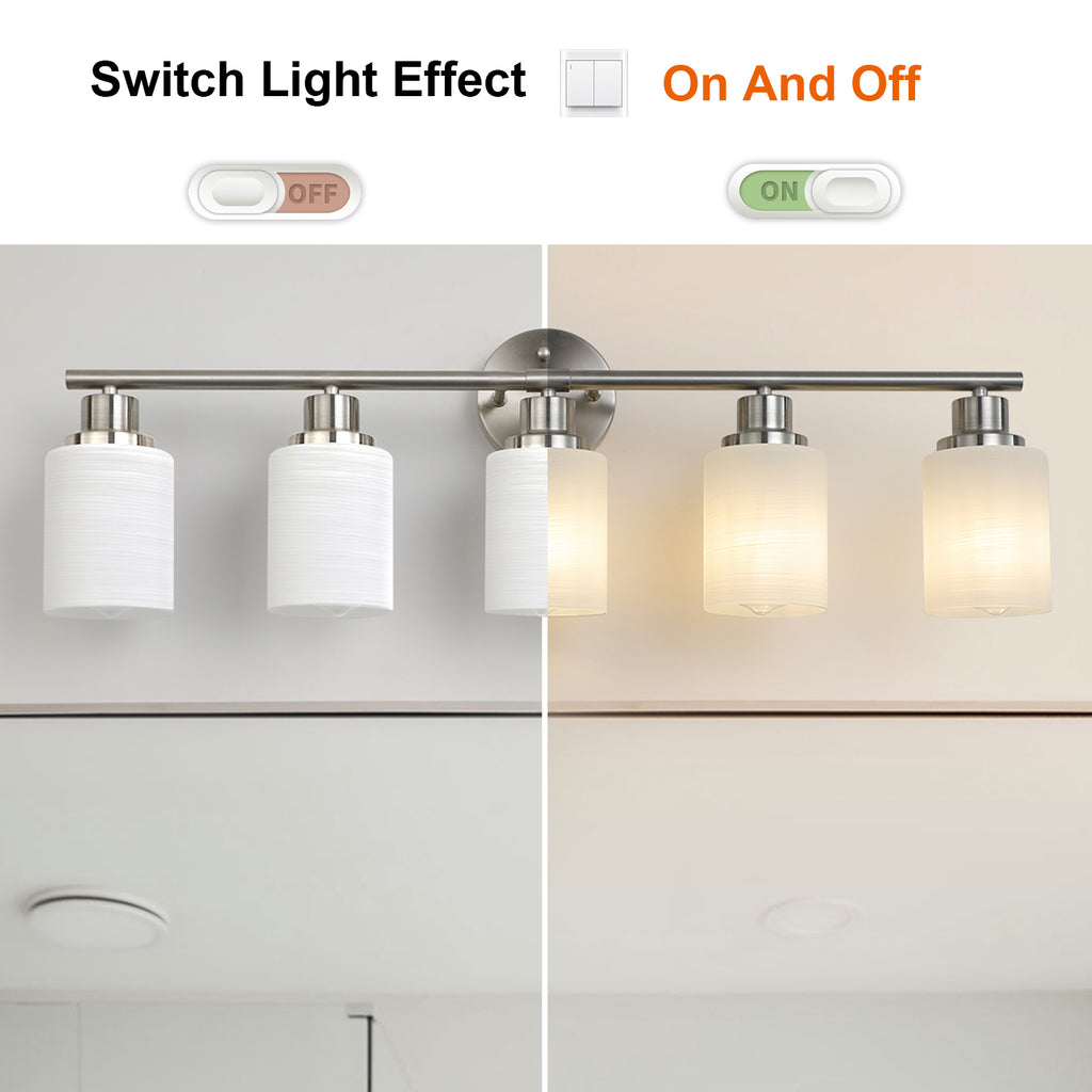 5-Light Silver Bathroom Vanity Light with Frosted Glass Shades - Wall Mounted Mirror Lighting for Bathroom/Bedroom, E26 Socket (Bulbs Not Included)