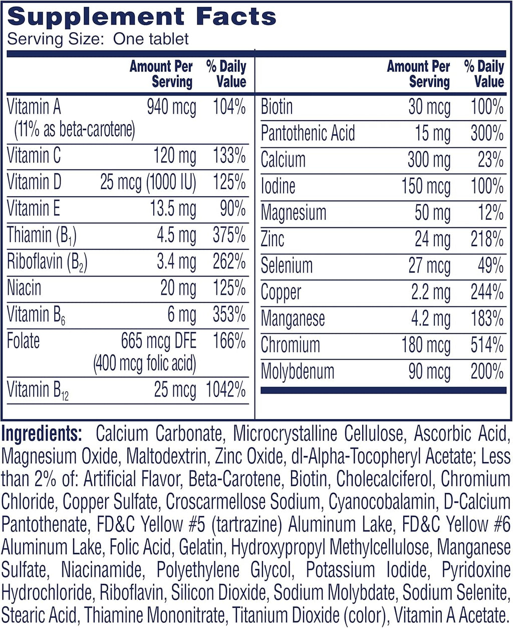 One A Day Women’s 50+ Multivitamins Tablet, Multivitamin for Women with Vitamin A, C, D, E and Zinc for Immune Health Support*, Calcium & more, 200 Count