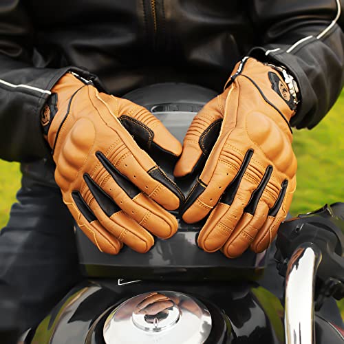 Genuine Leather Motorcycle Gloves Street Riding Gloves Knuckle Protection with Mobile Phone Touchscreen Motorbike Racing Cruiser Gloves