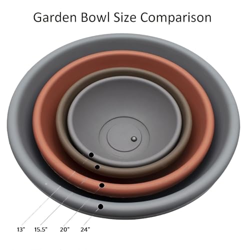 The HC Companies 24 Inch Large Garden Bowl Planter - Shallow Plant Pot with Drainage Plug for Indoor Outdoor Flowers, Herbs, Black
