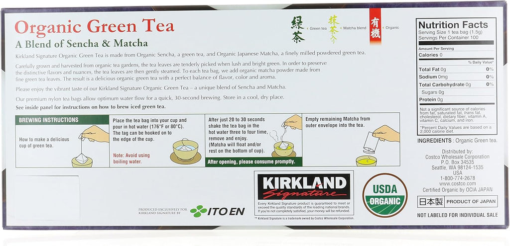Kirkland Signature Organic Green Tea, 1.5 g, 100-count