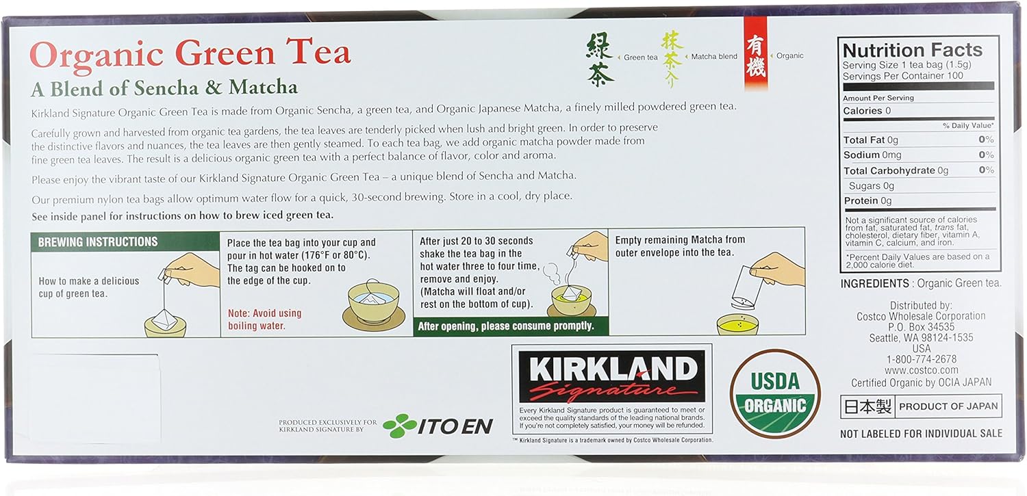 Kirkland Signature Organic Green Tea, 1.5 g, 100-count