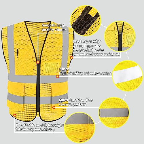 HYCOPROT High Visibility Mesh Safety Reflective Vest with Pockets and Zipper, Meets ANSI/ISEA Standards