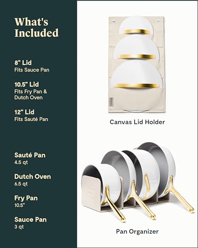 Caraway Nonstick Ceramic Cookware Set (12 Piece) Pots, Pans, 3 Lids and Kitchen Storage - Non Toxic - Oven Safe & Compatible with All Stovetops - Cream
