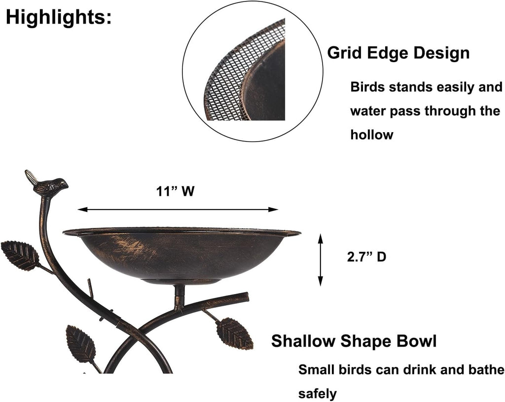 Iron Bird Baths for Outdoors, 28" H Bird Bath Feeder Bowl Stand for Outside Garden, Bronze…