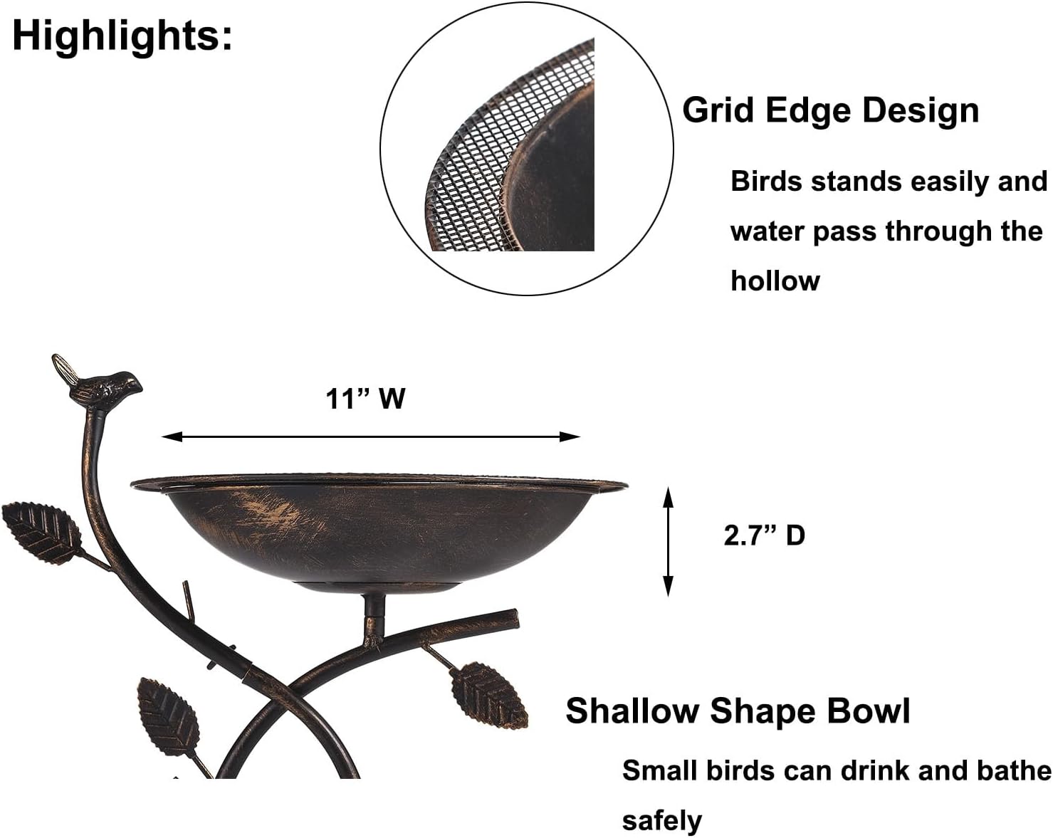 Iron Bird Baths for Outdoors, 28" H Bird Bath Feeder Bowl Stand for Outside Garden, Bronze…