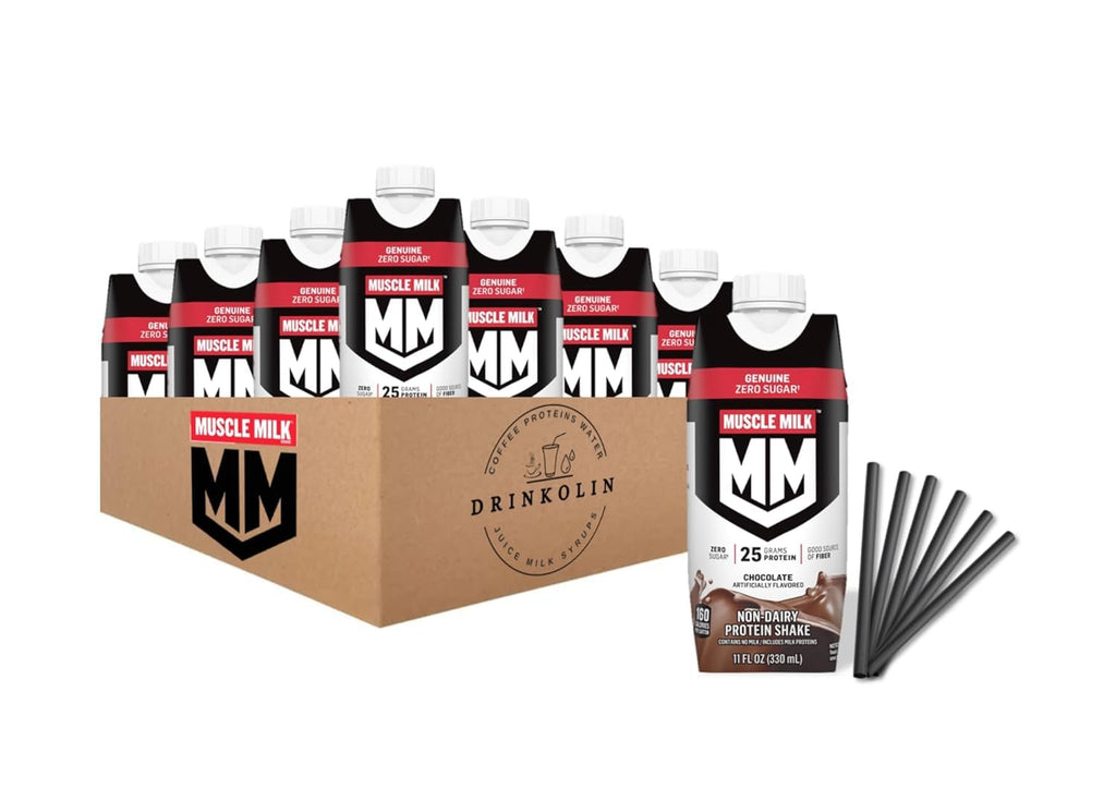 Muscle Milk Genuine Protein Shake, Chocolate, 25g Protein, Zero Sugar, Calcium, Vitamins A, C & D, 5g Fiber, Energizing Snack Genuine Protein Shake, Chocolate, 11 Fl Oz. 12 pack