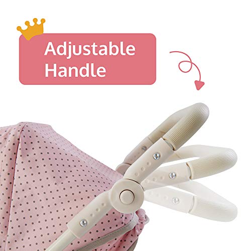 Olivia's Little World 2-in-1 Convertible Baby Doll Stroller with Retractable Canopy, All-Terrain Wheels, and Adjustable Handle, Cream and Pink with Gray Polka Dots