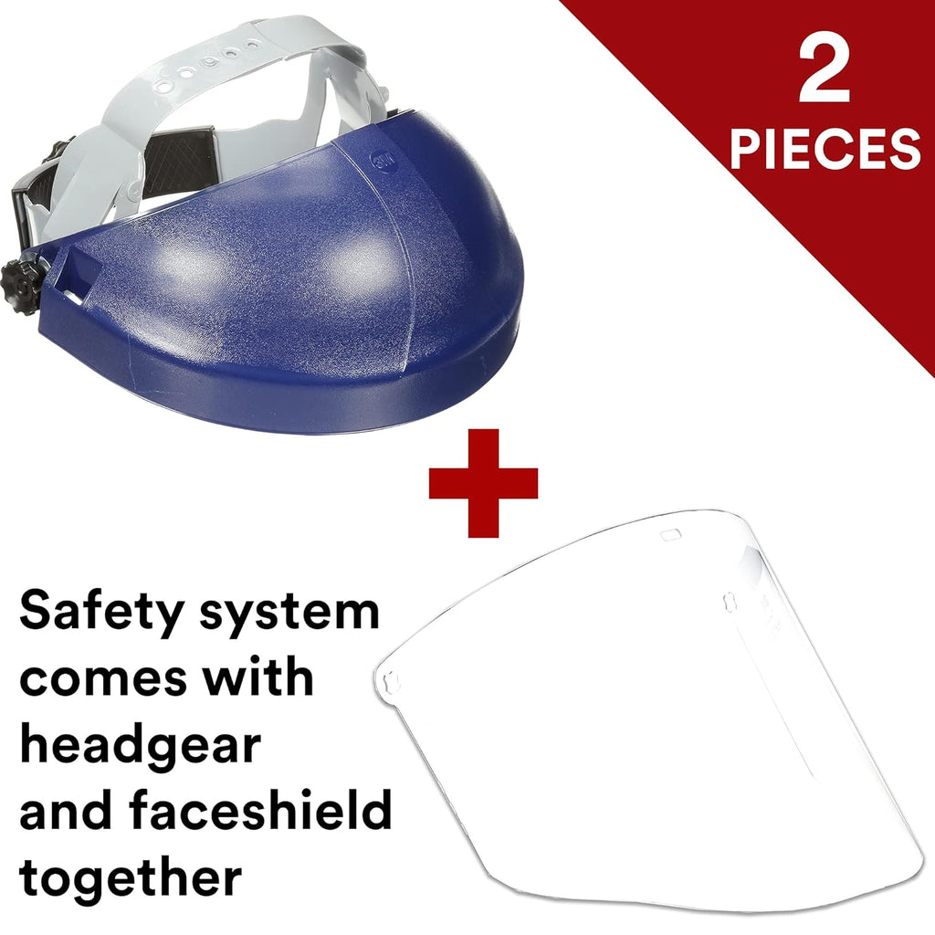 3M H8A Ratchet Headgear and Visor Combination with 3M WP96 Clear Polycarbonate Faceshield, Complete Headgear and Face Shield Safety System, ANSI Z87, Adjustable, Thermoplastic