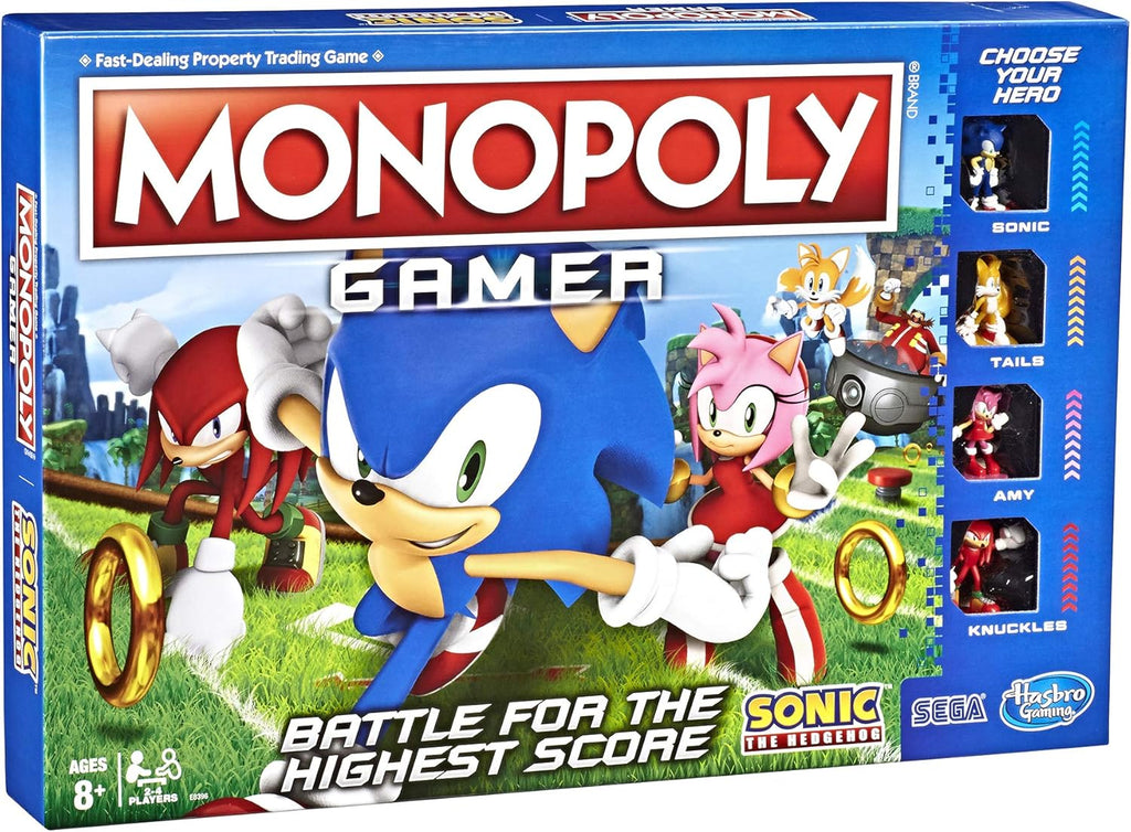 Monopoly Gamer Sonic The Hedgehog Edition Board Game for Kids Ages 8 & Up; Sonic Video Gamer Themed Board Game