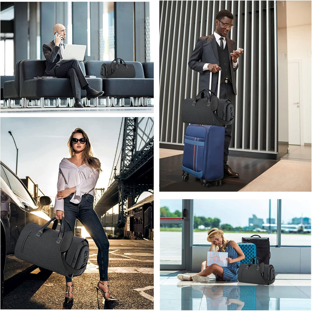 Carry On Garment Bag for Travel Suit Bag Men Women Dress, Convertible Garment Duffel Bag Hanging Clothes,Weekend Duffle Bags,Foldable Carry On Bag with Shoe Compartment Pockets Shoulder Strap
