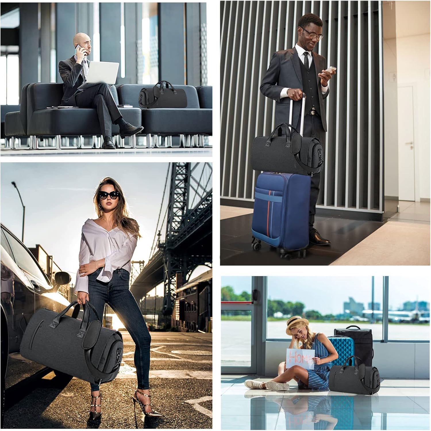 Carry On Garment Bag for Travel Suit Bag Men Women Dress, Convertible Garment Duffel Bag Hanging Clothes,Weekend Duffle Bags,Foldable Carry On Bag with Shoe Compartment Pockets Shoulder Strap