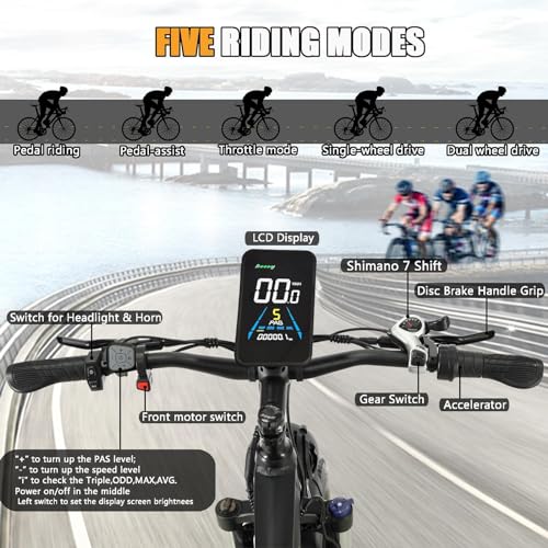 2000W Dual Motor Electric Bike for Adults, 35 Mph 60 Miles AWD Ebike, 48V 22.4Ah Fat Tire MTB E Bikes, 26'' Full Suspension Hydraulic Disc Brake Adult Electric Bicycles for Men & Women