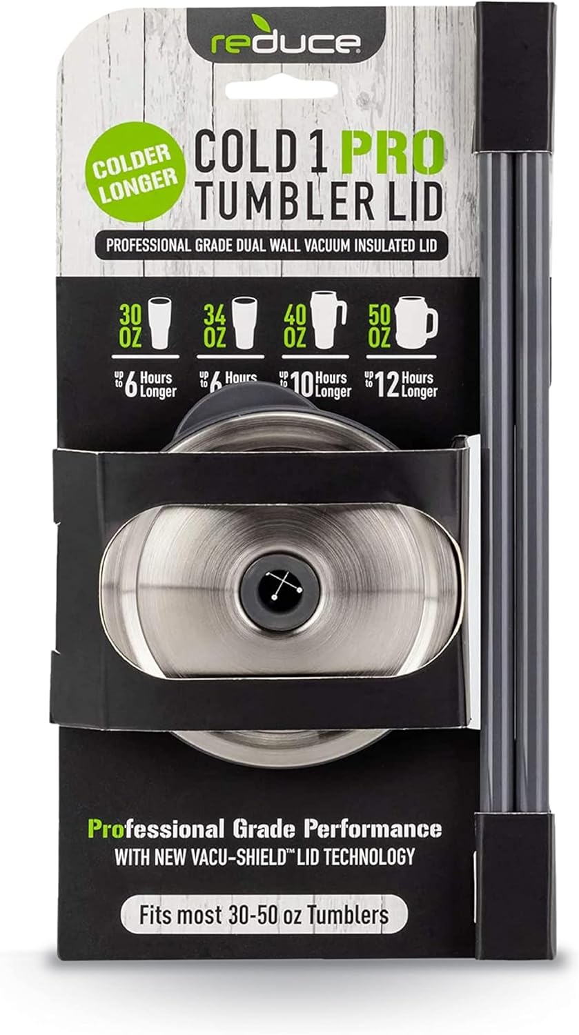 Reduce Vacuum Insulated Cold 1 Pro Tumbler-Mug Lid - Vacu-Shield Technology Keeps Drinks Colder for Longer - Includes 2 Straws - Fits most 30-50oz Tumblers or Mugs