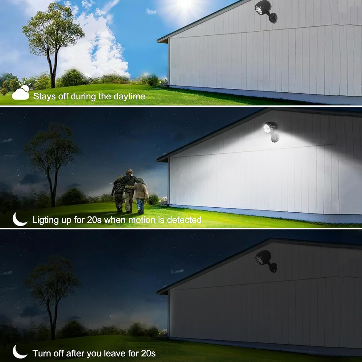 Led Motion Sensor Light Battery Operated, IP65 Waterproof Ultra Bright Motion Sensor Outdoor Spotlight Head Adjustable with 8W 600 Lumen 6000K 6LEDs for Garage Yard Porch Patio 2P