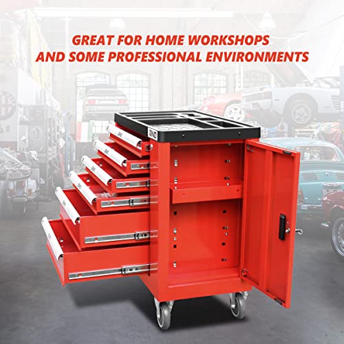 New Package DNA MOTORING 36" H X 30.5" W X 18"D Heavy Duty Lockable Slide Tool 6-Drawers Chest Rolling Tool Cart Cabinet with Keys (TOOLS-10002), Red