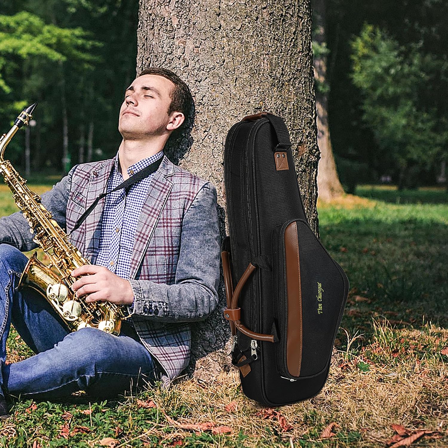 Alto Saxophone Case - Waterproof Oxford Cloth Double Zipper Design Double Shoulder Straps Portable Alto Saxophone Carrying Saxophone Case