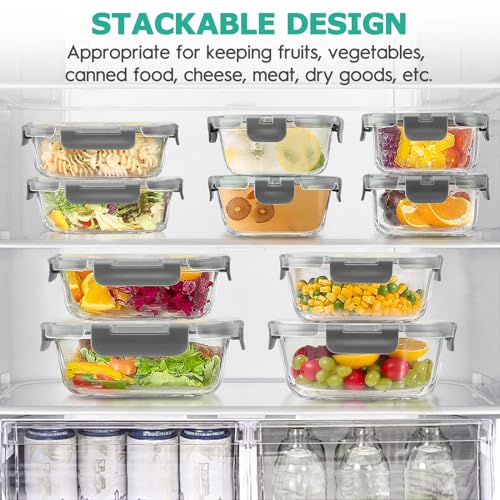 34pcs Glass Food Storage Containers with Lids Set, Airtight Glass Meal Prep Containers (17 Containers & 17 Lids),Leak Proof Lunch Containers BPA-Free, Microwave, Oven, Freezer & Dishwasher,Black