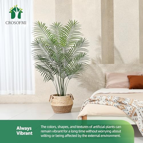 CROSOFMI Artificial Areca Palm Plant 6 Ft Fake Palm Tree with 13 Leaves Faux Yellow Palm in Pot for Indoor Outdoor House Home Office Modern Decoration Perfect Housewarming Gift，2Pcs