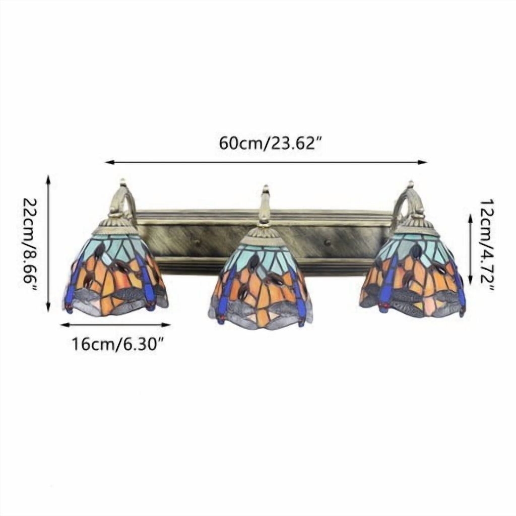 Wall Sconce Lamp Tiffany Vanity Light Fixtures Stained Glass Lampshade 3-Light 110-240V 60W 60*12cm for Kitchens, Hallways, Cafes