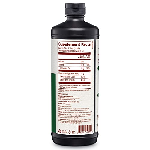 Nutiva Organic MCT Oil, Unflavored, 32 Oz, USDA Organic, Non-GMO, Non-BPA, Whole30 Approved, Vegan, Gluten-Free & Keto, 14g MCT per Serving & Neutral Flavor for Coffee, Shakes and Salads