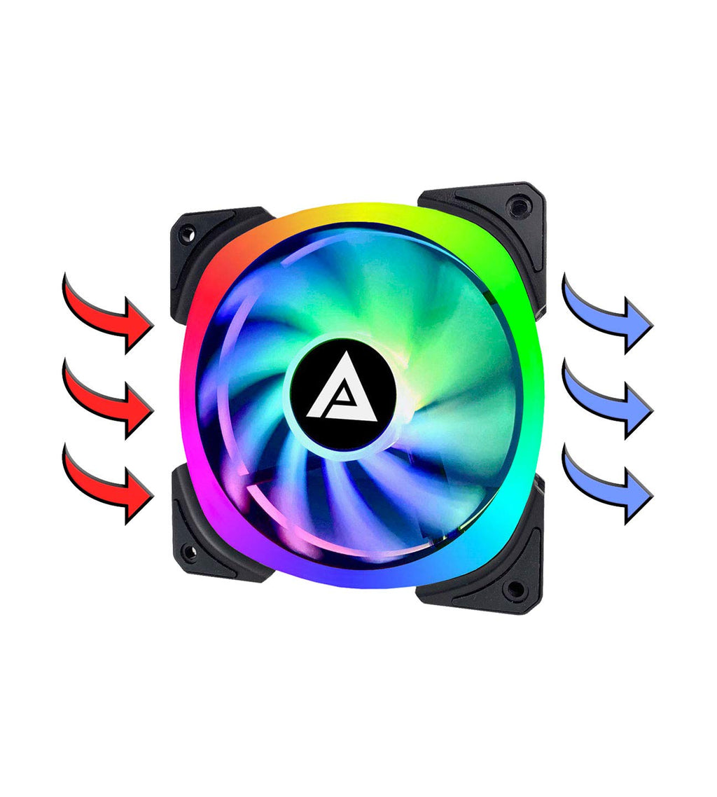 Apevia LP412L-RGB Lunar Pro 120mm Silent Dual-Ring RGB Color Changing LED Fan for Gaming with Remote Control, 28x LEDs & 8X Anti-Vibration Rubber Pads (4-pk)