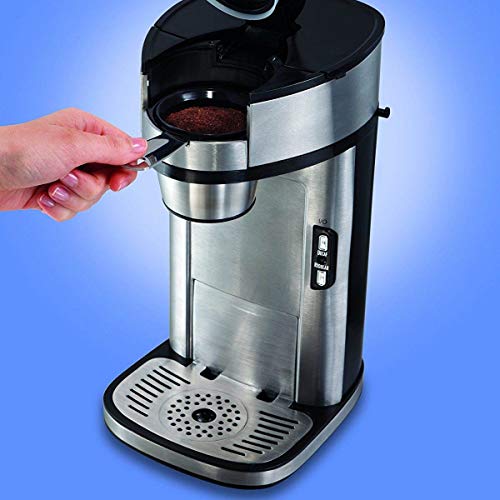 Hamilton Beach The Scoop Single Serve Coffee Maker & Fast Grounds Brewer, Brews in Minutes, 8-14oz. Cups, Stainless Steel