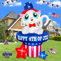 5 FT Patriotic Inflatable Cat 4th of July Inflatables Outdoor Decorations Build-in LED Lights Memorial Day Inflatables Fourth of July Decor for Party Garden Yard Lawn