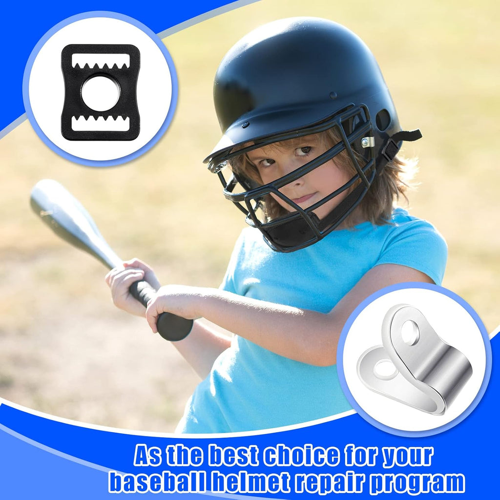 26 Pcs Helmet Repair Kit Include Helmet Chin Strap Screwdriver 4 Pcs R Shape Football Visor Clips 12 Screws with Nuts 4 Rubber Gaskets 4 Helmet Buckles, Hardware Kit for Youth Hockey Baseball Sports
